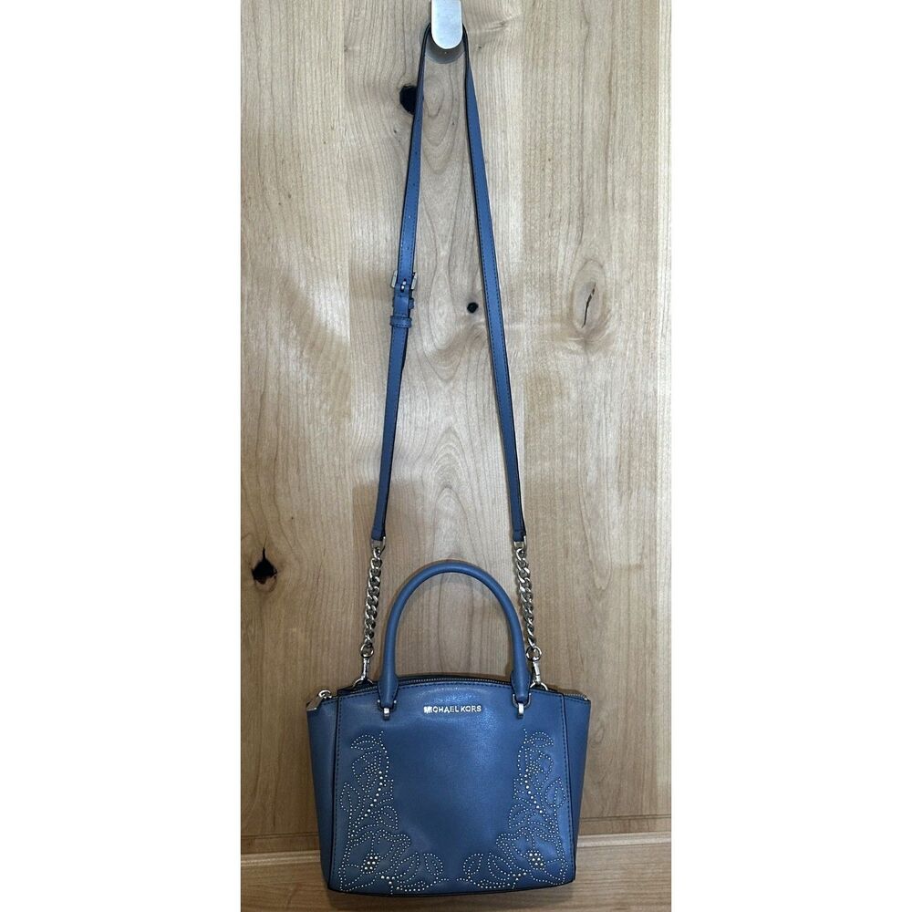 Michael Kors Ellis Small Convertible Leather Shoulder Bag, Denim Blue NWT ☔️